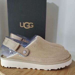 UGG Mens Goldencoast Clog Size US 9 Beige Suede Slingback Slide Sandal NWT